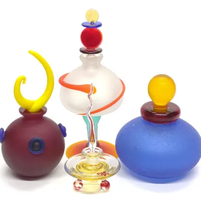 Sale Photo Thumbnail #603: 4 Abstract Art Glass Perfume Bottles