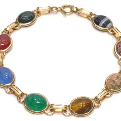 Sale Photo Thumbnail #114: 14K Gold Multi-Stone Scarab Link Bracelet (7.5" L)