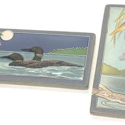 Sale Photo Thumbnail #521: 2 John Beasley Heron & Loon Ceramic Wall Tile Art