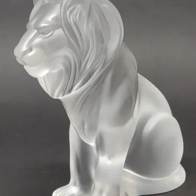 Sale Photo Thumbnail #19: Lalique Bamara Seated Lion Frosted Crystal Figure