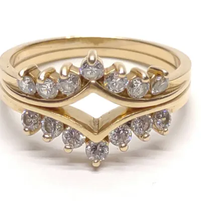 Sale Photo Thumbnail #390: (2) 14K Yellow Gold Chevron CZ Rings (sz 9)