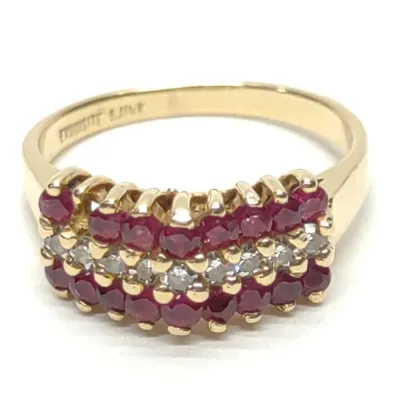 Sale Photo Thumbnail #334: 14K Gold Diamond & Ruby Pyramid Ring (sz 5.25)