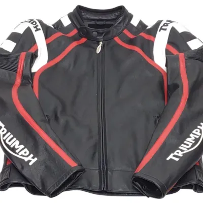 Sale Photo Thumbnail #470: Triumph Leather Motorcycle Riding Jacket sz 44/54