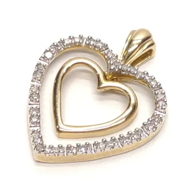 Sale Photo Thumbnail #351: 10K Gold Diamond Double Heart Necklace Pendant