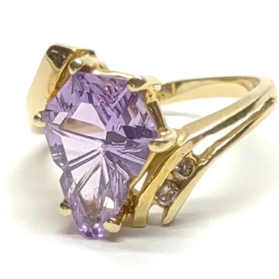 Sale Photo Thumbnail #110: 14K Gold Fantasy Cut Amethyst & Diamond Ring