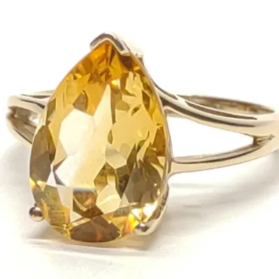 Sale Photo Thumbnail #213: 10K Yellow Gold Citrine Pear Cut Solitaire Ring