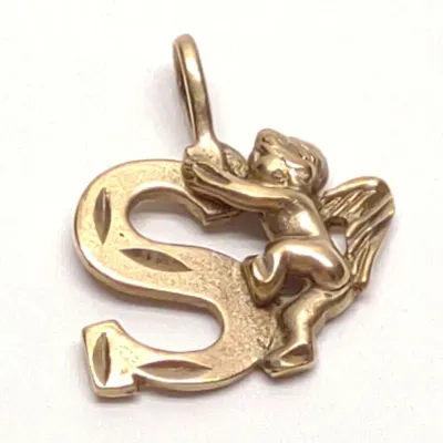 Sale Photo Thumbnail #439: 10K Yellow Gold 'S' Cherub Necklace Pendant