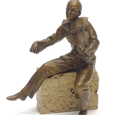 Sale Photo Thumbnail #481: Austria Bronze Pierrot Playing Violin Sculpture
