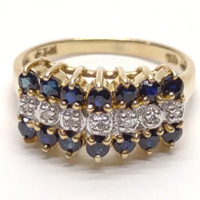 Sale Photo Thumbnail #142: 14K Gold Sapphire & Diamond Pyramid Ring (sz 6)