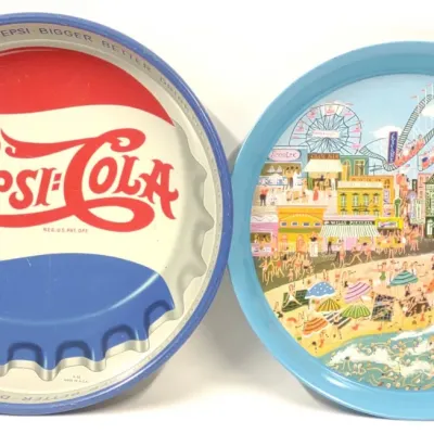 Sale Photo Thumbnail #301: 2 1950s Pepsi Cola Tin Advertising Serving Trays