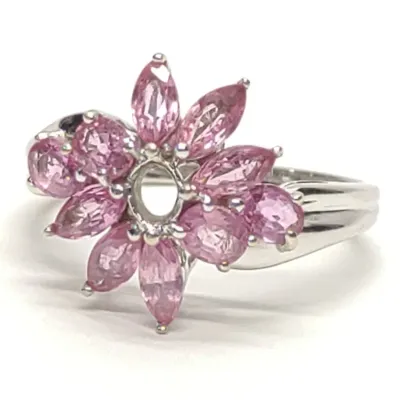 Sale Photo Thumbnail #366: 14K White Gold Pink Topaz Flower Cluster Ring sz 8
