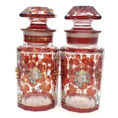 Sale Photo Thumbnail #625: Pair of Antique Bohemian Ruby Pickle Jars