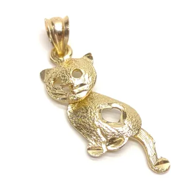 Sale Photo Thumbnail #282: 14K Yellow Gold Dangle Cat Necklace Pendant