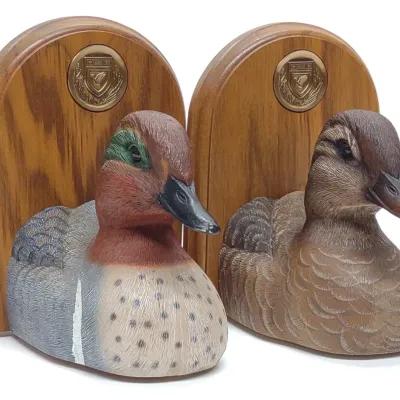 Sale Photo Thumbnail #557: Pair of Green Winged Teal Duck Decoy Bookends