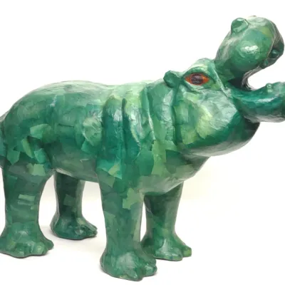 Sale Photo Thumbnail #699: Large Paper Mache Green Hippo Sculpture