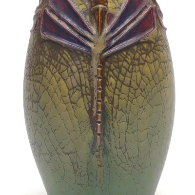 Sale Photo Thumbnail #332: Ephraim Faience Pottery Dragonfly Trio Art Vase