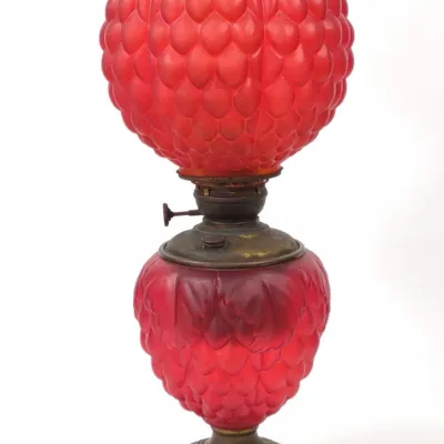 Sale Photo Thumbnail #304: Victorian Red Satin Glass Parlor Kerosene Lamp