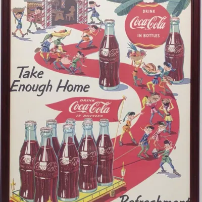 Sale Photo Thumbnail #353: 1954 Coca Cola Christmas Advertising Poster Framed