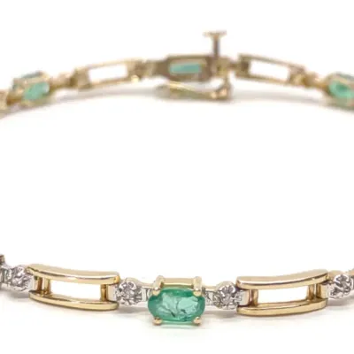Sale Photo Thumbnail #74: 14K Gold Synthetic Emerald & Diamond Bracelet 7.5"