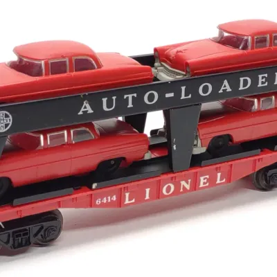 Sale Photo Thumbnail #453: Lionel 6414 Auto Loader 4 Red Cars w/ Grey Bumpers