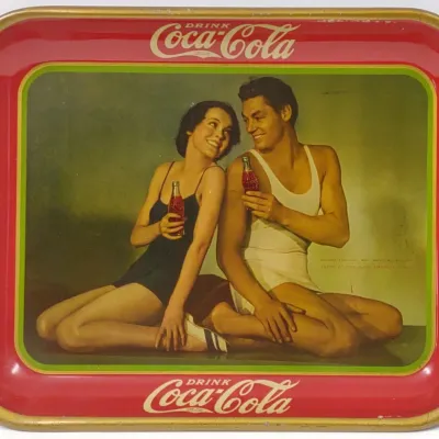 Sale Photo Thumbnail #212: 1934 Coca Cola Johnny Weissmuller Tin Serving Tray