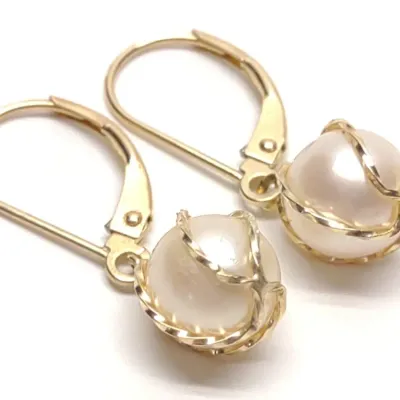 Sale Photo Thumbnail #302: 14K Yellow Gold & Pearl 7.7mm Drop Earrings