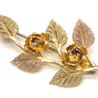 Sale Photo Thumbnail #198: 10K & 12K Black Hills Gold Rose Flower Brooch