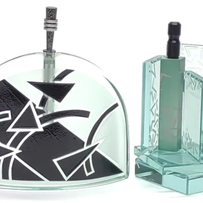 Sale Photo Thumbnail #597: 2 Art Deco Style Art Glass Signed Perfume Bottles