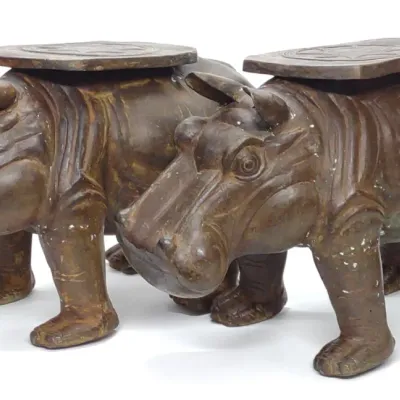 Sale Photo Thumbnail #206: Pair of Bronze Hippo Plant Stands