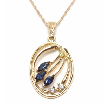 Sale Photo Thumbnail #122: 14K Gold Diamond & Sapphire Pendant Necklace