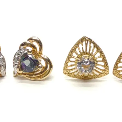Sale Photo Thumbnail #424: 2 Pairs 10K Gold Earrings (Incl. Mystic Topaz)