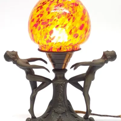 Sale Photo Thumbnail #33: Art Deco Nude Figural Dancer Lamp w/ Glass Globe