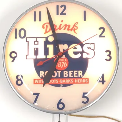 Sale Photo Thumbnail #204: 1950s Hires Root Beer Lighted Advertising Clock