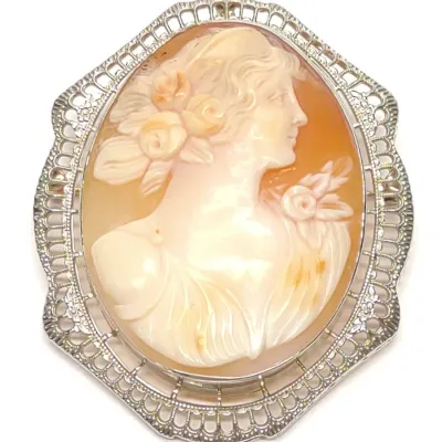 Sale Photo Thumbnail #107: Art Deco 14K White Gold Cameo Brooch