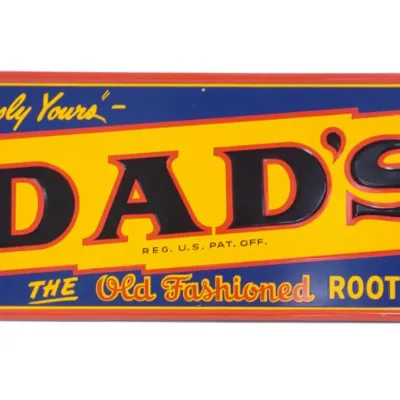 Sale Photo Thumbnail #92: Dad's Old Fashioned Root Beer Tin Embossed Sign