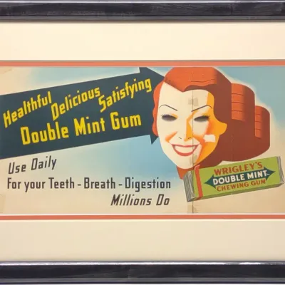Sale Photo Thumbnail #685: 1940s Wrigleys Double Mint Gum Advertising Sign