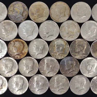 Sale Photo Thumbnail #67: (32) 40% Silver 1965-68 Kennedy Half Dollar Coins