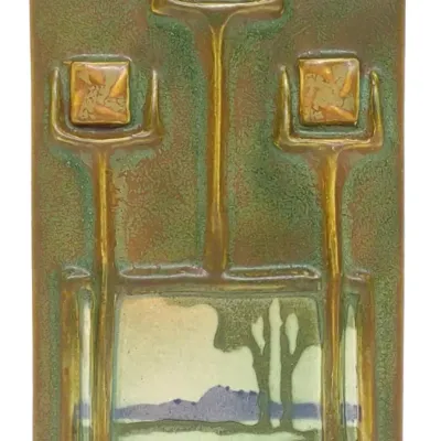 Sale Photo Thumbnail #488: Ephraim Faience Pottery Craftsman Rose Tile 8x4"