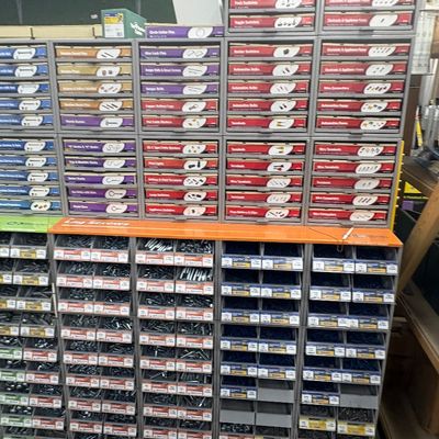 Sale Photo Thumbnail #63: Large multi-drawer hardware organizer unit filled with various labeled screws, fasteners, and small parts.