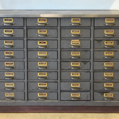  Industrial 32 Drawer Metal Hardware Storage Cabinet Fully Stocked