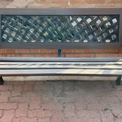 Cast Metal & Wood Grain Plastic Outdoor Garden Bench