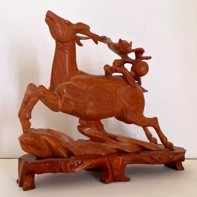 Stone Sika Deer & Bar Sculpture 3/675