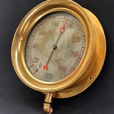 Antique Brass Bourdon Pressure Gauge  Boston, Massachusetts 0300 PSI