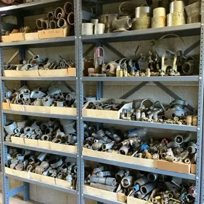  Metal Shelving with Plumbing Supplies, Pipe Fittings, Valves & More