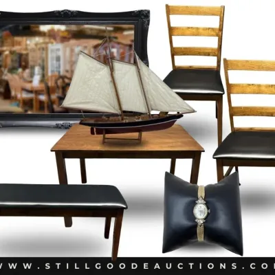 Sale Photo Thumbnail #4: Furniture, antiques, art glass, Murano glass, large appliances, small appliances, coins, gold, sterling silver, quilting supplies, toys, bicycles, taxidermy, crystal, brass, steins, holiday decor, Texaco collectibles, Fitz & Floyd, knives, sunglasses, wat