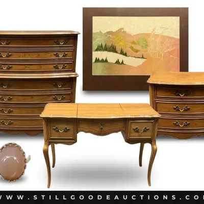 Sale Photo Thumbnail #7: Furniture, antiques, art glass, Murano glass, large appliances, small appliances, coins, gold, sterling silver, quilting supplies, toys, bicycles, taxidermy, crystal, brass, steins, holiday decor, Texaco collectibles, Fitz & Floyd, knives, sunglasses, wat