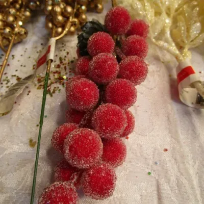 Sale Photo Thumbnail #156: 4 gold berry picks, 4 feathery picks, 1 red glittery pick, 1 red berries pick, See pictures