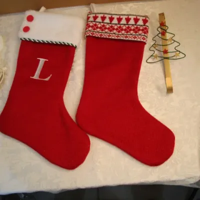 Sale Photo Thumbnail #482: Wreath hanger is 10-1/2" long, Stockings are 16" long, See pictures