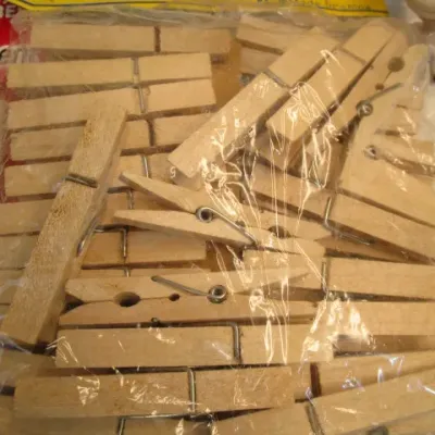 Sale Photo Thumbnail #478: New package of 50 3" clothes pins, 1 new package kitchen label assortment (100 lables), 1 hot glue gun