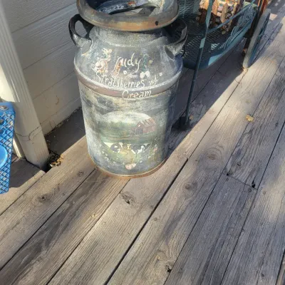 Sale Photo Thumbnail #42: Hand painted old Milk Jug